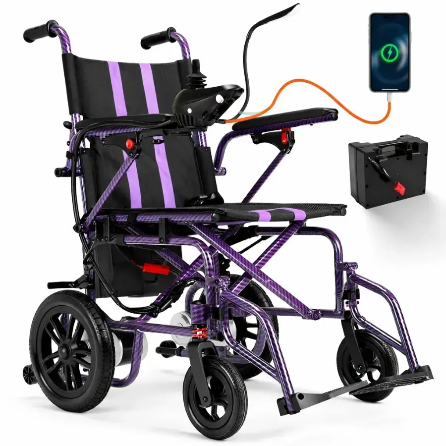 Silla de ruedas eléctrica para adultos, plegable, con doble motor de 360 ​​W, autonomía de hasta 15 millas, velocidad máxima de 4 MPH y capacidad de carga de hasta 286 libras.